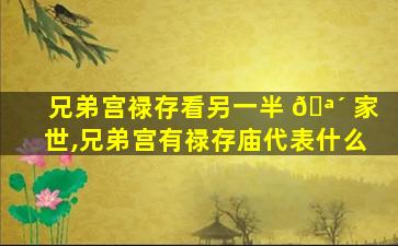 兄弟宫禄存看另一半 🪴 家世,兄弟宫有禄存庙代表什么